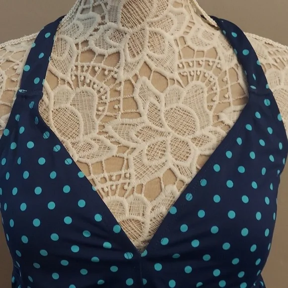 SOUTH POINT Blue Polka Dot Tiered Halter Swim Top New 14 - Picture 2 of 11